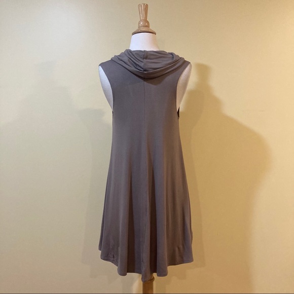 Cowl Neck Sleeveless Drapey Trapeze Dress Taupe - Picture 5 of 5
